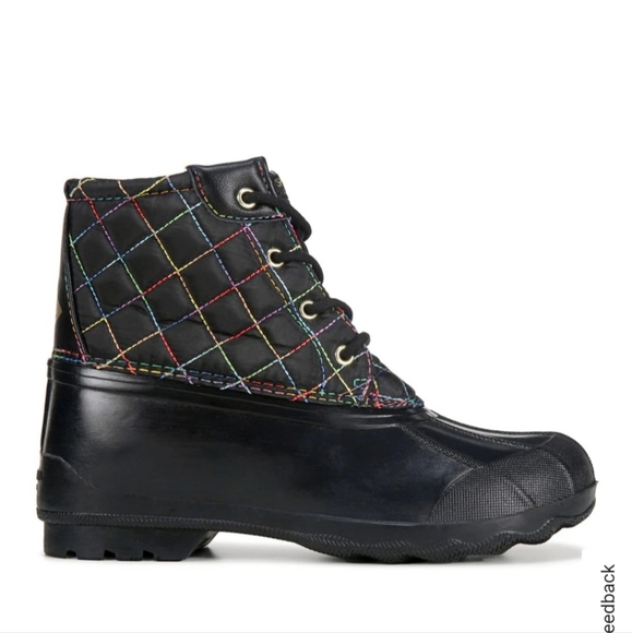 SPERRY GIRLS PORT BOOT RAIN BOOT - BLACK RAINBOW 3M DUCK BOOTS - Picture 2 of 13